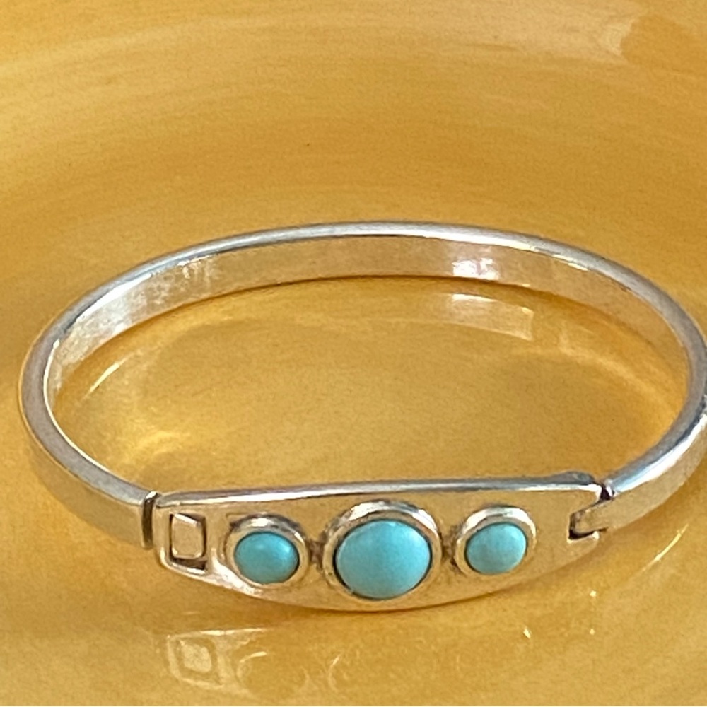 Lucky Brand Silver Hinged Bangle with faux Blue Accents